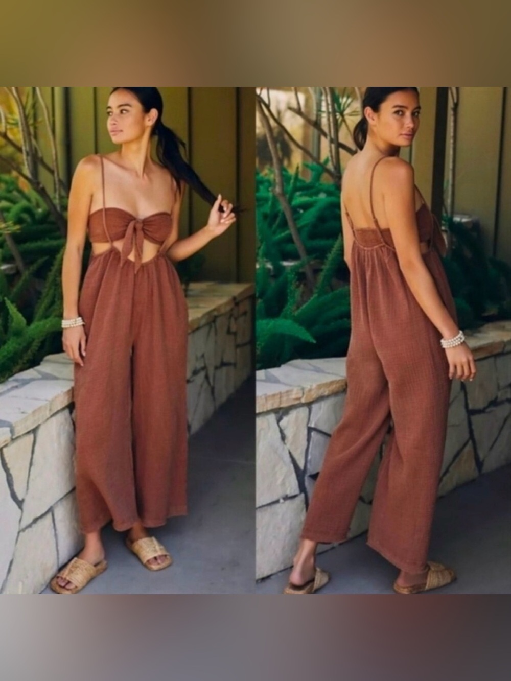 Anthropologie Wrenley Suspender Cotton Gauze Jumpsuit & Bandeau Top Set - Picture 2 of 8